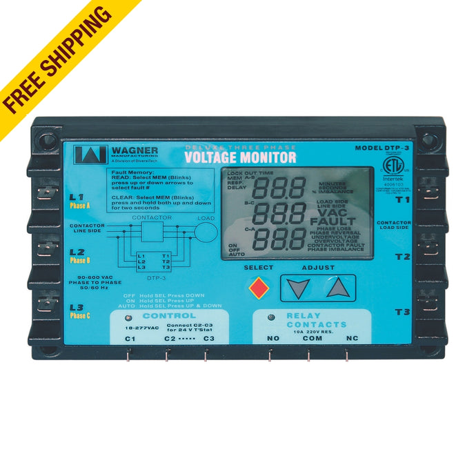 WAGNER - DTP-3 - DIGITAL 3-PHASE LINE VOLTAGE MONITOR 90-350V/3Ph/50-60Hz